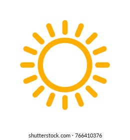 Yellow sun icon in flat design. Vector illustration. Symbol of the sun, isolated on white background