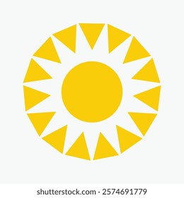 Yellow sun icon , including shining rays, sunset designs, solar energy, and star-inspired illustrations. Perfect for representing warmth, tanning, and bright energy.