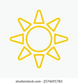 Yellow sun icon , including shining rays, sunset designs, solar energy, and star-inspired illustrations. Perfect for representing warmth, tanning, and bright energy.