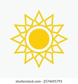 Yellow sun icon , including shining rays, sunset designs, solar energy, and star-inspired illustrations. Perfect for representing warmth, tanning, and bright energy.