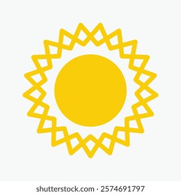 Yellow sun icon , including shining rays, sunset designs, solar energy, and star-inspired illustrations. Perfect for representing warmth, tanning, and bright energy.