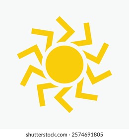 Yellow sun icon , including shining rays, sunset designs, solar energy, and star-inspired illustrations. Perfect for representing warmth, tanning, and bright energy.