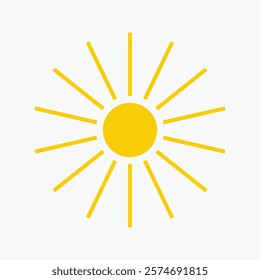 Yellow sun icon , including shining rays, sunset designs, solar energy, and star-inspired illustrations. Perfect for representing warmth, tanning, and bright energy.