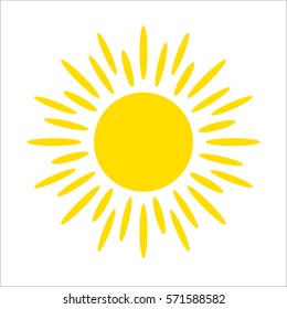 Yellow sun icon isolated on white background. Flat sunlight, sign. Trendy vector summer symbol for website design, web button, mobile app.