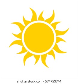 Yellow sun icon isolated on white background. Modern simple flat sunlight, sign. Trendy vector summer symbol for website design, web button, mobile app. Stock illustration