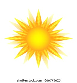 Yellow sun icon isolated on white background, sunlight, sign, summer symbol for website design, web button, mobile app.