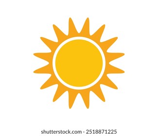 Ícone de sol amarelo sobre fundo branco Ilustração do vetor.