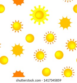 Yellow Sun Icon Seamless Pattern Vector. Sunset Sign. Sunrise Light. Summer Heat. Orange Ray. Season Object. Shiny Graphic. Illustration
