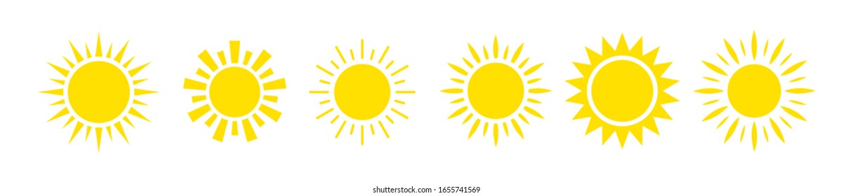 Yellow sun icon set 6 in 1