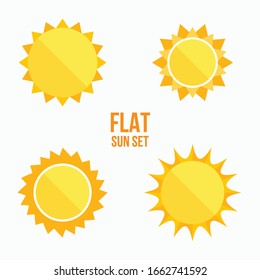 Yellow sun icon set isolated on white background. Modern simple flat sunlight, sign.
