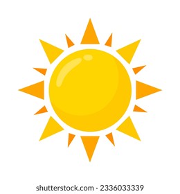 yellow sun icon Simple cartoon style design. The rays of the sun in summer