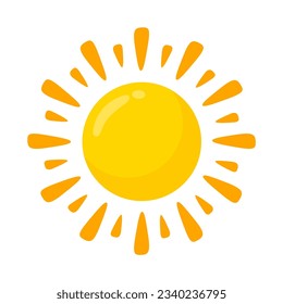 yellow sun icon Simple cartoon style design. The rays of the sun in summer
