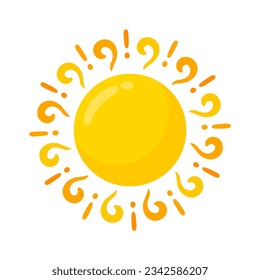 yellow sun icon Simple cartoon style design. The rays of the sun in summer