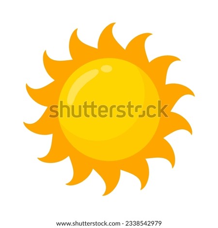 yellow sun icon Simple cartoon style design. The rays of the sun in summer