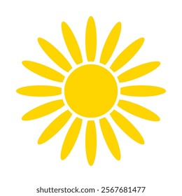 Yellow sun icon. Summer heat icon. Round solar element. Vector illustration isolated on white background.