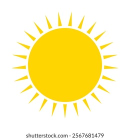 Yellow sun icon. Summer heat icon. Round solar element. Vector illustration isolated on white background.