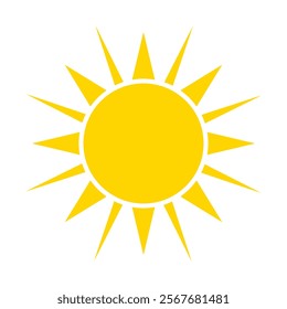 Yellow sun icon. Summer heat icon. Round solar element. Vector illustration isolated on white background.