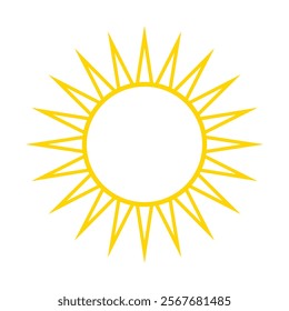 Yellow sun icon. Summer heat icon. Round solar element. Vector illustration isolated on white background.