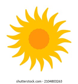 Gelbe Sonnensymbol mit Sonnenliegen. Sommersonnige, heiße Illustration.