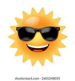 Yellow Sun Icon With Sunglasses With Gradient Mesh, Vector Illustration