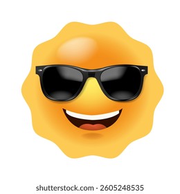 Yellow Sun Icon With Sunglasses Isolated White Background With Gradient Mesh, Vector Illustration