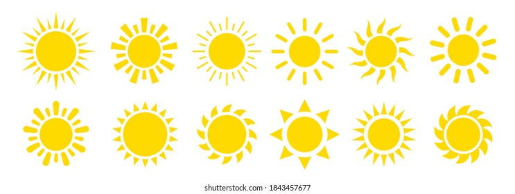 Yellow sun icon vector set