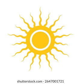  yellow sun icon with wavy rays isolated on white background. sun summer icon. sun with rays flat icon.