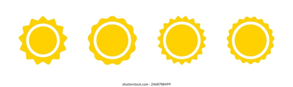 Yellow sun iconsSun vector icons. Sunshine icons. Sunrise or sunset.