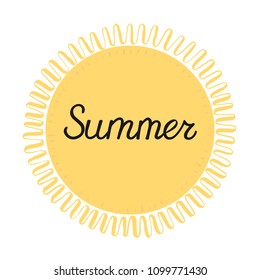 yellow sun isolated on white  background vector illustration with text lettering. calligraphy elements