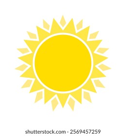 yellow sun isolated on white background, flat vector illustration in cartoon style