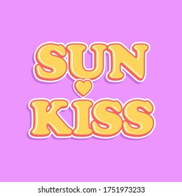 YELLOW SUN KISS RETRO TEXT WITH A HEART VECTOR, SLOGAN PRINT
