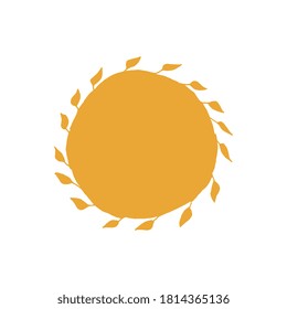 Yellow sun with the leaves of rays drawn by hand.Holidays, weddings concept.