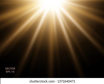 Yellow Sun Light, Flash With Soft Rays. Vector Design Element, Template, With The Ability To Overlay. The Object Is Isolated On A Black Background.