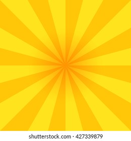 Yellow sun lights been background, rays bundle vintage television backdrop with center deepening, vector retro sunburst  