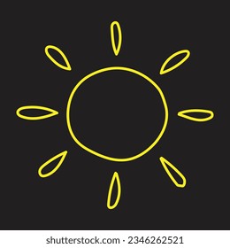 yellow sun linear vector illustration isolated on black background