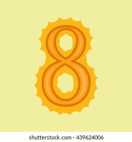 The yellow sun number eight. flat design.