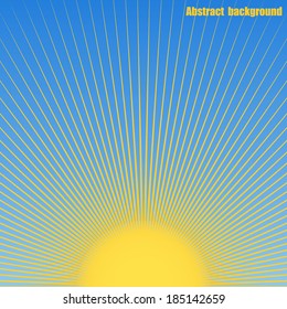 The yellow sun on a blue background with rays. Eps10 Vector illustration