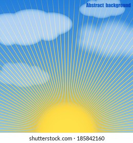 The yellow sun on a blue background with rays. Eps10 Vector illustration