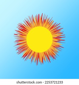 yellow sun on blue background. Vector illustration.