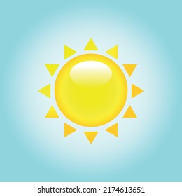Yellow sun on the blue sky, sunny weather, vector illustration