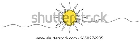 Yellow sun in one line art style. Sun drawing with editable black stroke on white background. Vector illustration.