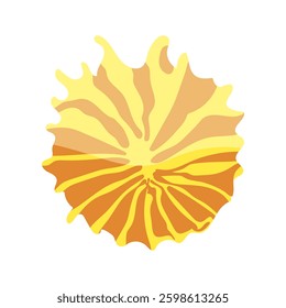A yellow sun with orange rays. The sun is surrounded by a yellow circle