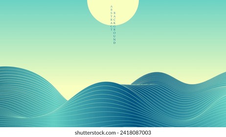 Yellow sun over blue waves: a serene abstract landscape.