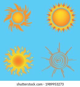 Gelbe Sonnenmuster auf blauem Hintergrund, dekorativ, Vektorgrafik