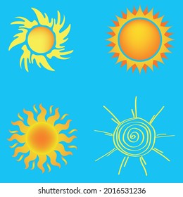 yellow sun patterns on blue background, vector