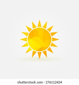 Yellow sun polygonal logo or poly icon - vector triangular symbol