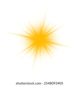 Yellow sun ray glow abstract shine light effect starburst sbeam sunshine glowing isolated image. Realistic sun rays. 