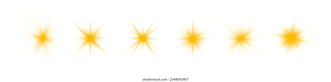 Yellow sun ray glow abstract shine light effect starburst sbeam sunshine glowing isolated image. Realistic sun rays. 