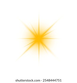 Yellow sun ray glow abstract shine light effect starburst sbeam sunshine glowing isolated image. Realistic sun rays. 