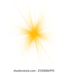 Yellow sun ray glow abstract shine light effect starburst sbeam sunshine glowing isolated image. Realistic sun rays. 